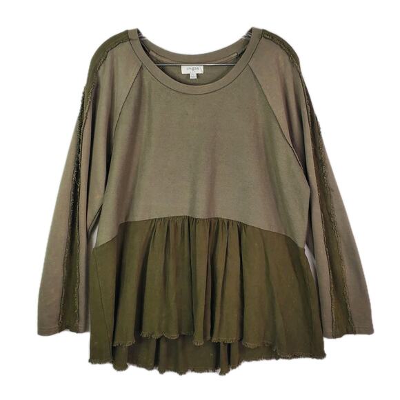 UMGEE MINERAL WASHED FRENCH TERRY RUFFLE THIN SWEATSHIRT SMALL GREEN OVERSIZED - Picture 1 of 8